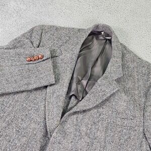 Vintage Harris Tweed Sport Coat Mens Large Gray Herringbone Wool USA B Altman